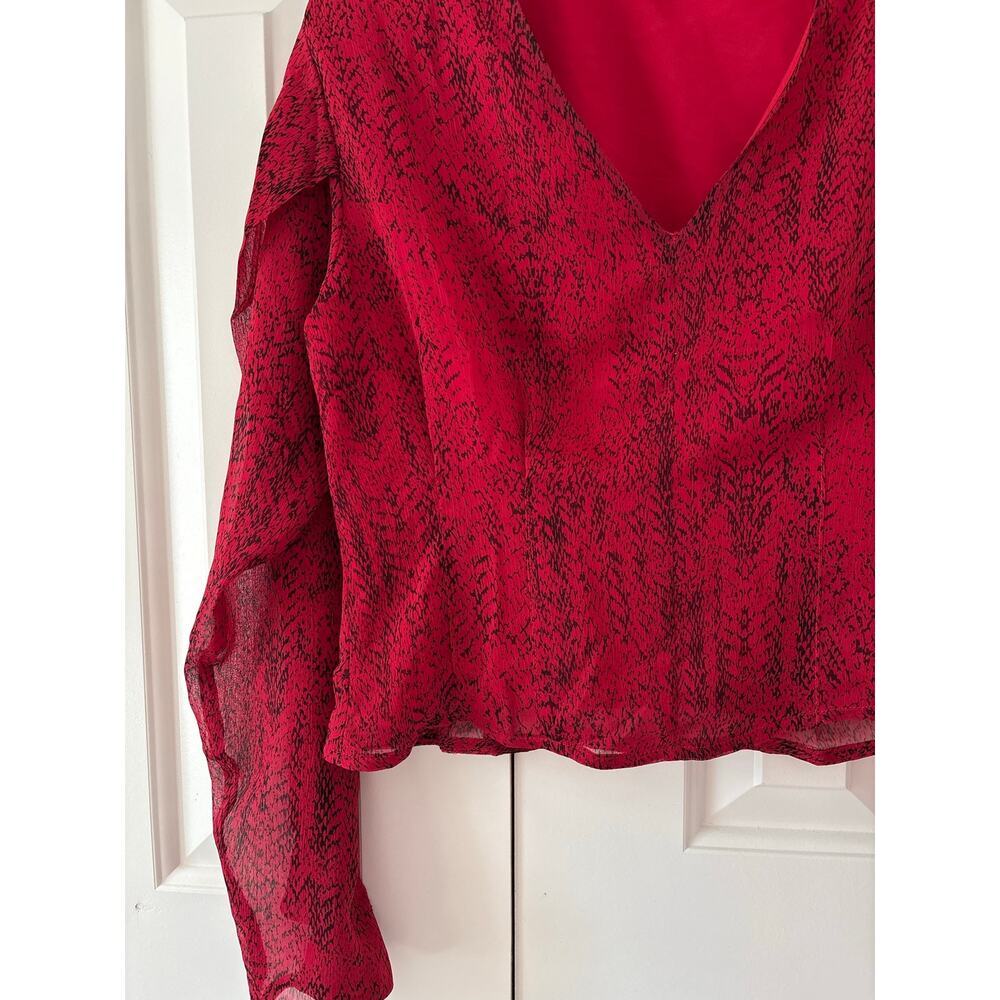 Banana Republic Red Black Print Sheer V Neck Long Sleeve Blouse Women’s 2 - Picture 5 of 9